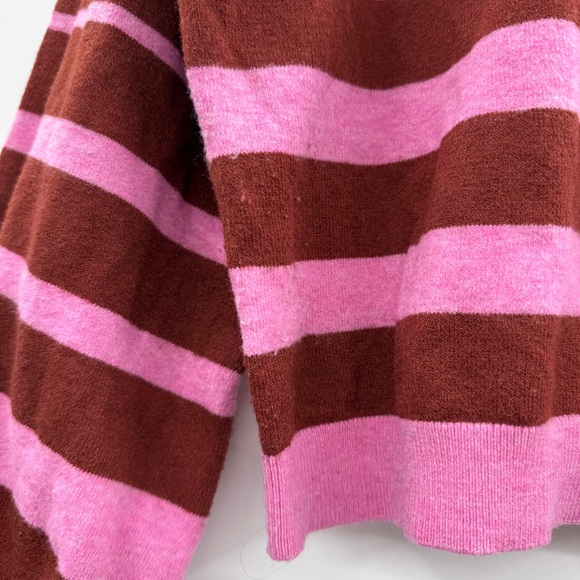 Vero Moda Burgundy & Pink Striped Crewneck Long Sleeve Cropped Sweater Sz XS - Picture 5 of 9